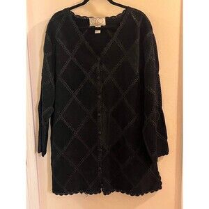 CBO New York Jacket Women's 1X Plus Size Black Suede Crotchet Patchwork Vintage